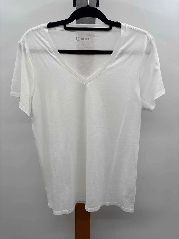 Budget-Friendly Fashion quince Women's Size L White Solid Short Sleeve Shirt