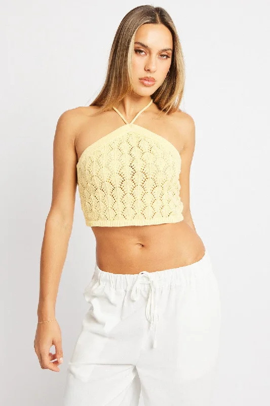 Anniversary Sale Yellow Halter Neck Knit Top