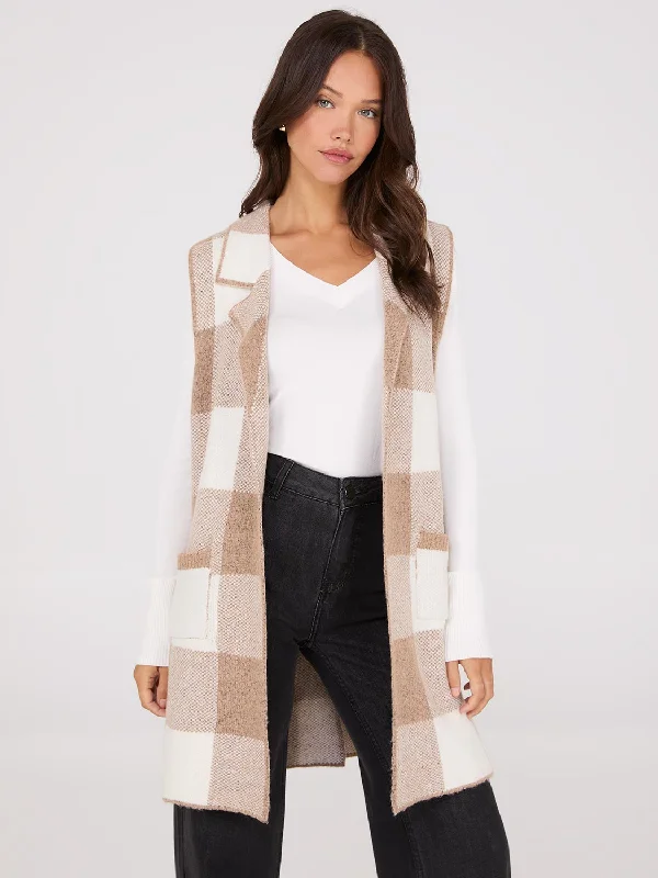 Step Ahead, Lead The Trend Sleeveless Plaid Collared Duster