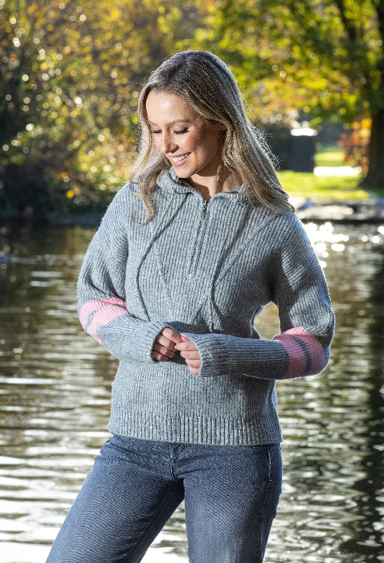 Sophisticated Outfits Stripe Sleeve Knit Half Zip Hoodie