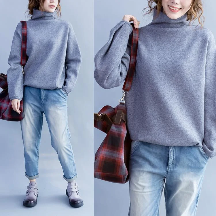 Elegant Simplicity Wardrobe Light gray womens cashmere sweaters long sleeve knitted sweater chunky style