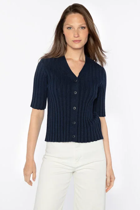Embrace New Fashion Kinross Cashmere Elbow Slv Rib Cardigan