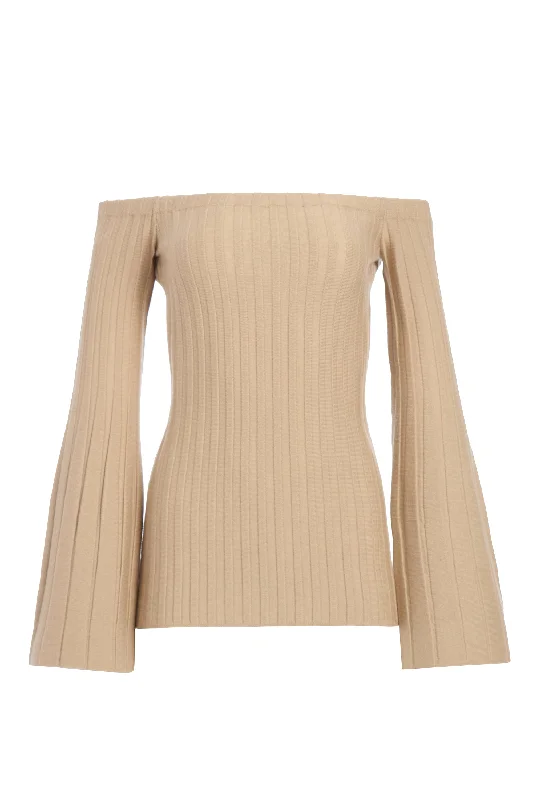 Chic Style Nelson Knit Sweater in Hay Merino Wool Cashmere