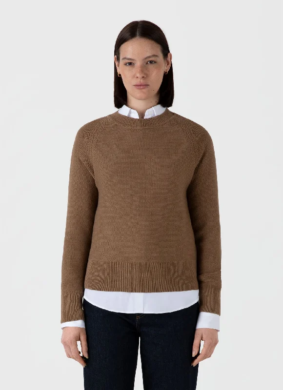 Chic Style Women's Textured Cotton Jumper in Almond