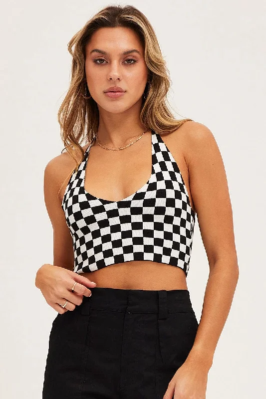 Unleash Your Trend Driven Style Check Knit Top Halter