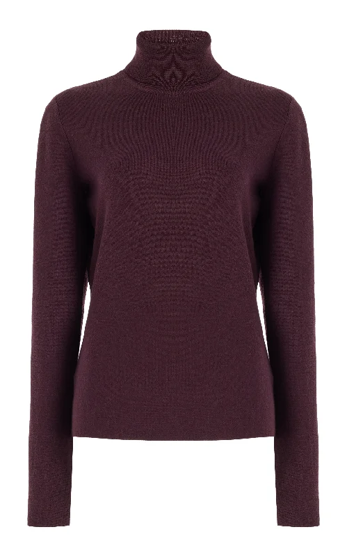 Don't Miss Out May Knit Turtleneck in Deep Bordeaux Merino Wool Cashmere