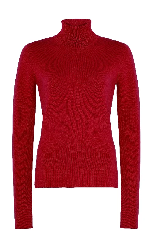 Huge Savings On Parisian Styles May Knit Turtleneck in Scarlet Red Merino Wool Cashmere