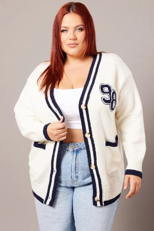 End Of Season Sale White Knit Cardigan Longline