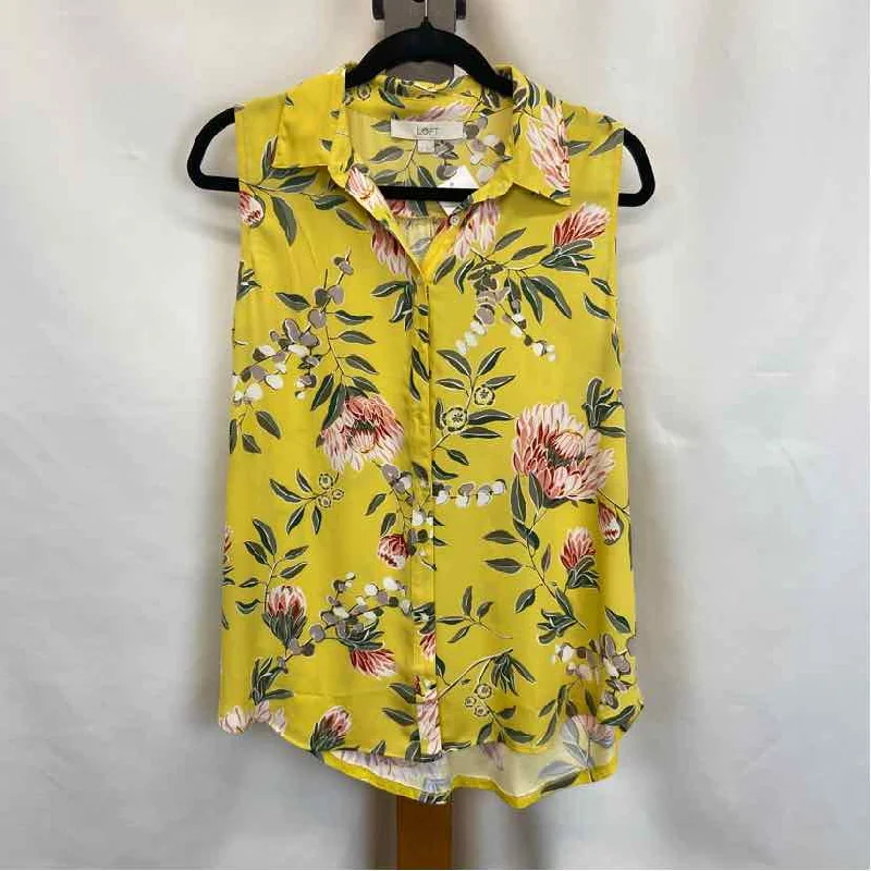 Vibrant Prints Loft Women's Size M Yellow Floral Sleeveless Shirt