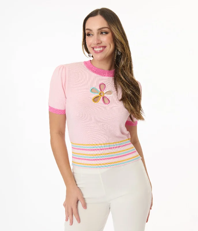 Elegant Clothing Smak Parlour Pink & Rainbow Flower Cutout Sweater