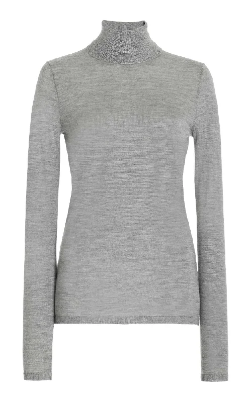 Trendy New Clothes Costa Knit Turtleneck in Heather Grey Cashmere Silk