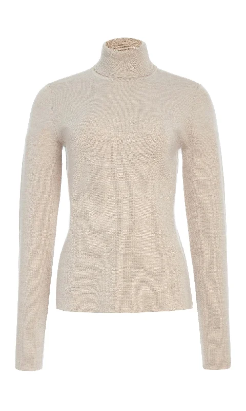 Evening Looks May Knit Turtleneck in Oatmeal Merino Wool Cashmere