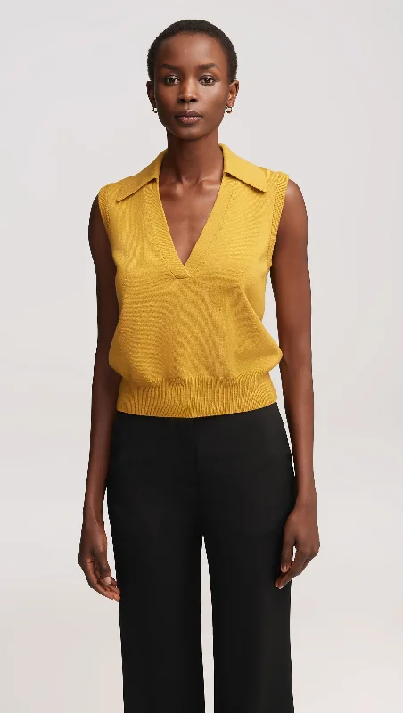 Best Seller Collared Sleeveless Knit in Merino Wool | Mustard