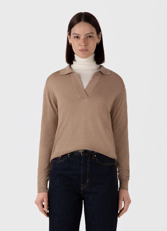 The Good Stuff Women's Mulberry Silk Polo in Oat