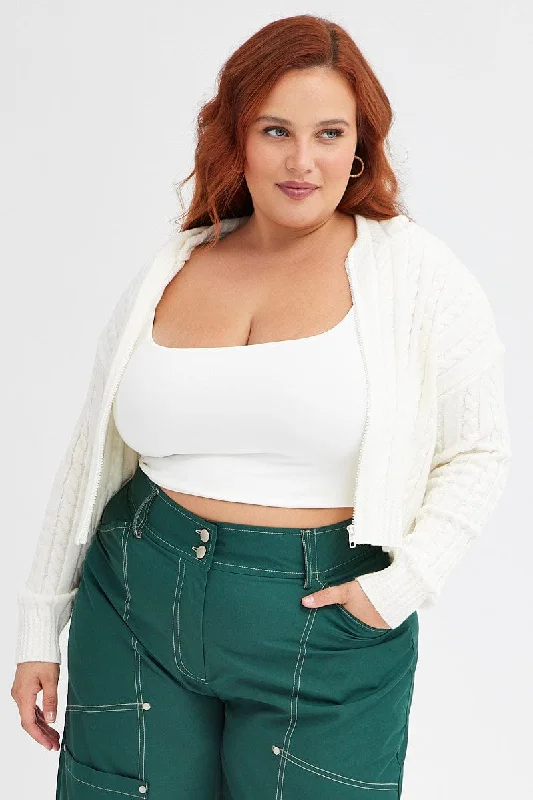 Hurry Before It's Gone White Cable Cardigan Long Sleeve Hoodie