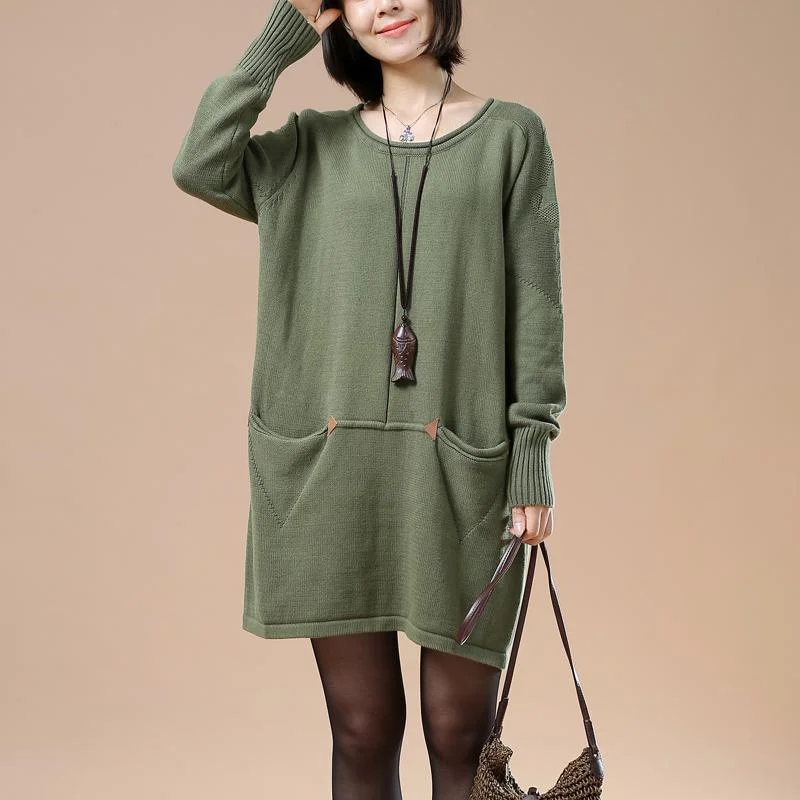 Casual Weekend Relaxed Style winter sweaters in green plus size women winter dress