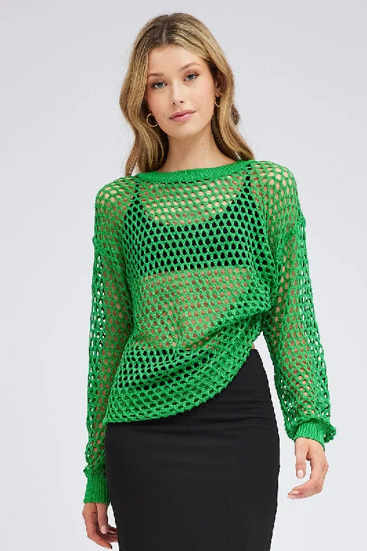 Trendy Styles Green Oversized Knit Top Crew Neck