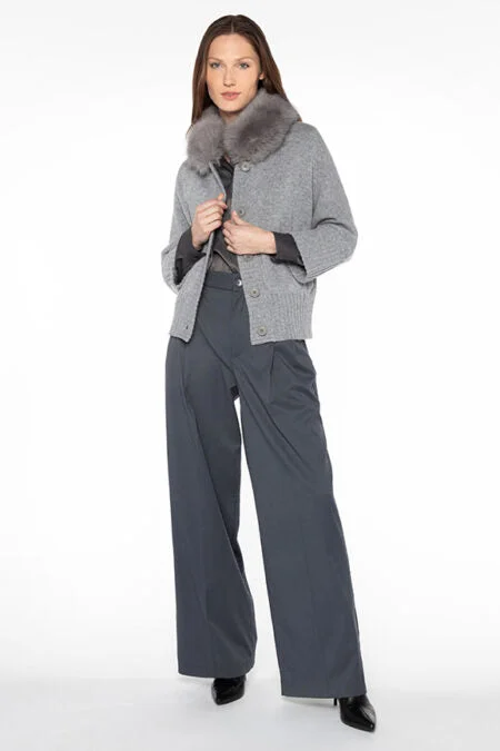 Popular Collection Kinross Cashmere Faux Fur Trim Button Cardigan