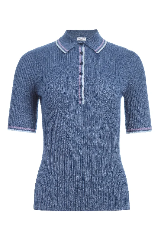 Eco Friendly Fashion Sale Perro Knit Polo in Denim Blue Cashmere Silk