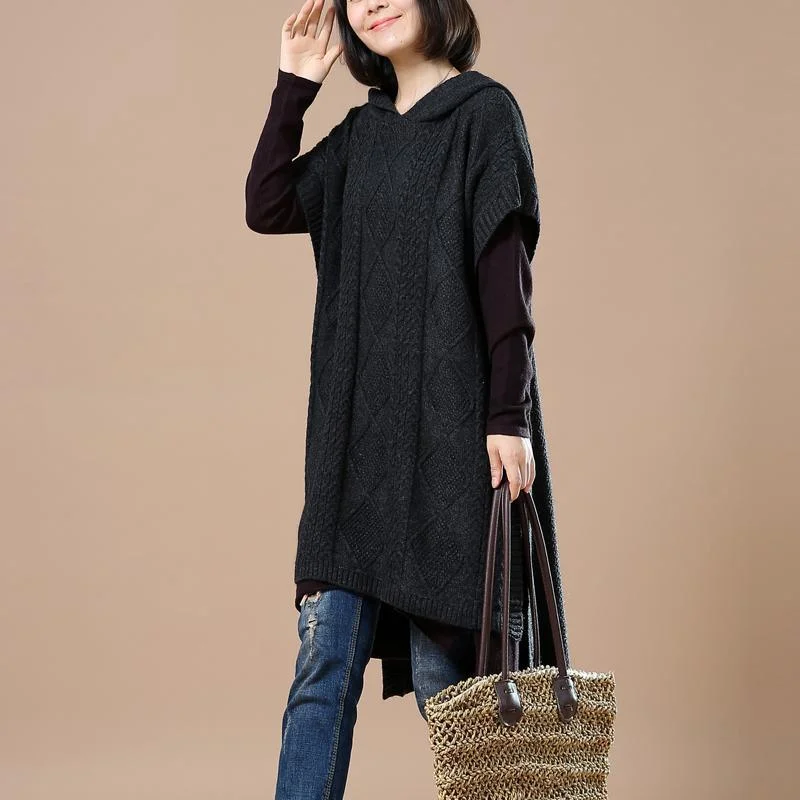 Graceful Cut Black hoodie sweaters plus size winter dresses