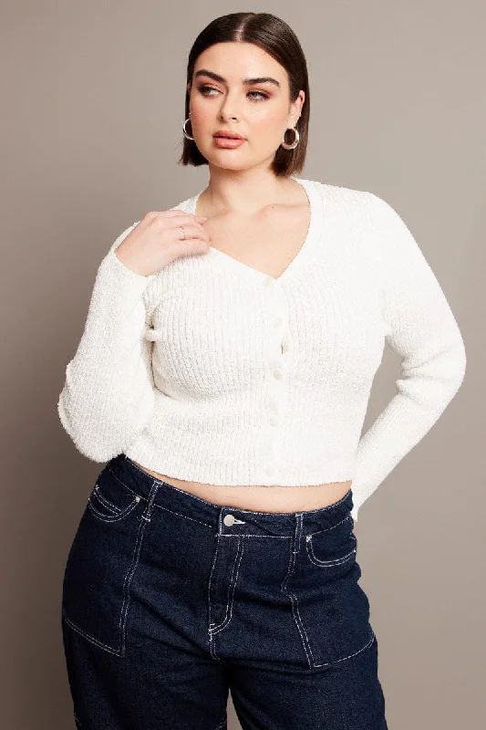 Sale Event, Prices Rock White Knit Cardigan Long Sleeve V-neck