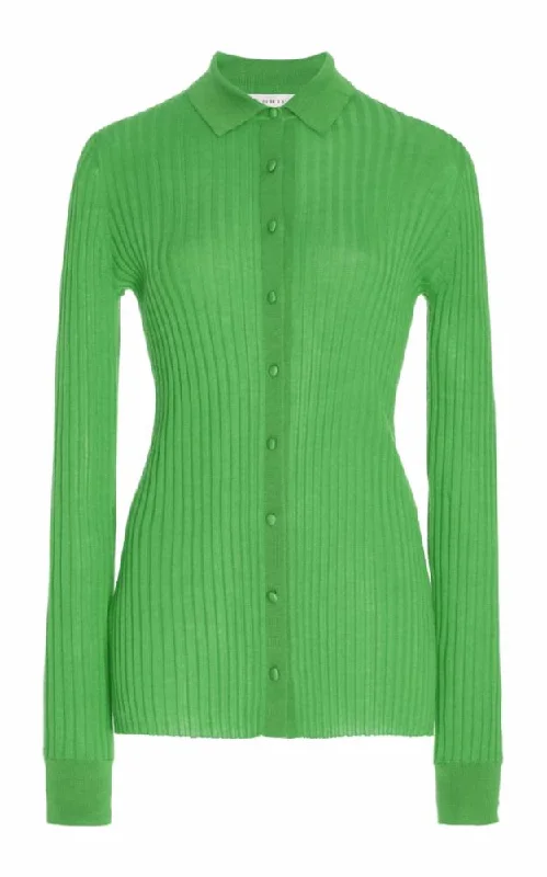 Ride The Style Wave Cavalieri Knit Shirt in Fluorescent Green Cashmere Silk