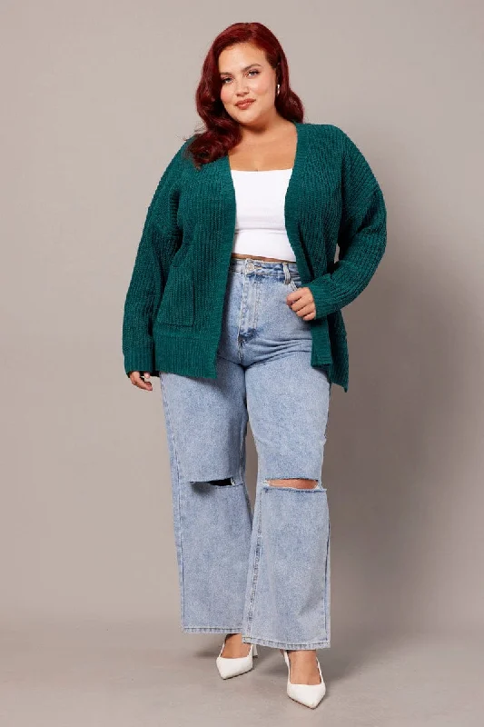 Versatile Outfits Green Knit Cardigan Longline Chenille