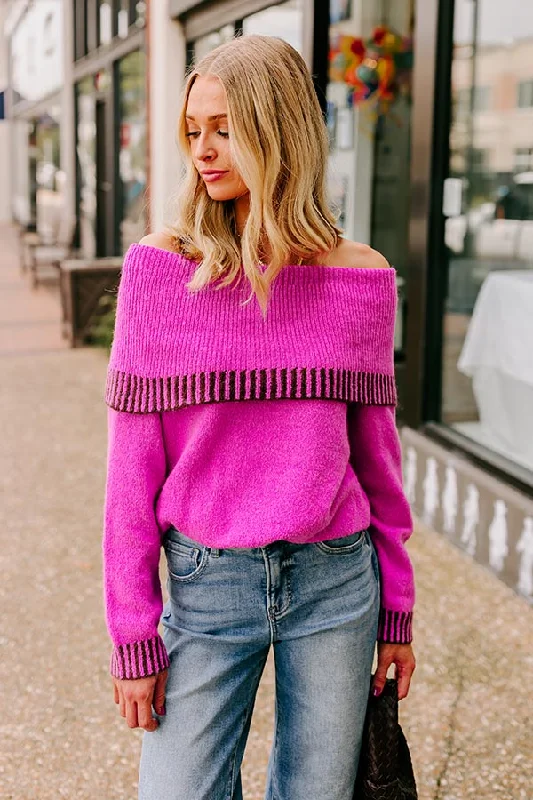 Women's Fashion Hotspots Casual Clothes For Women Chic Moment Off Shoulder Knit Sweater in Violet