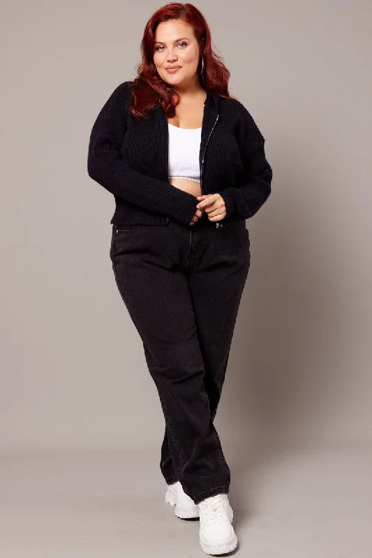 Wardrobe Update Black Knit Cardigan Long Sleeve Hooded