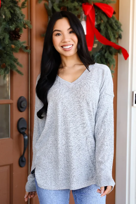 Low Price Special FINAL SALE - Effortless Pick Heather Grey Knit Top - DOORBUSTER