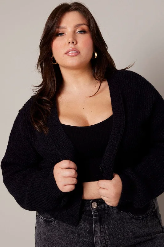 Ends Soon Black Knit Cardigan Long Sleeve V-neck Button Up