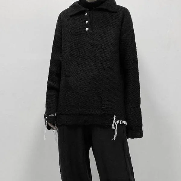 Wardrobe Update Winter Fashion New Turn-down Collar Splicing Hole Tassel Casual Loose