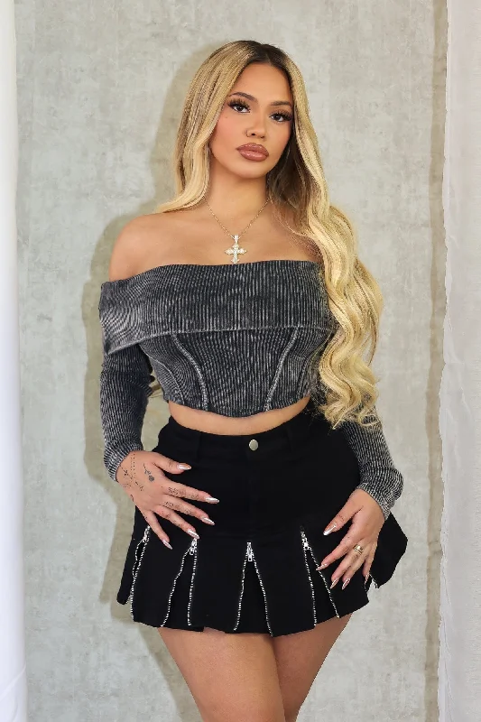 Budget Saver Lani Mineral Washed Corset Off Shoulder Top
