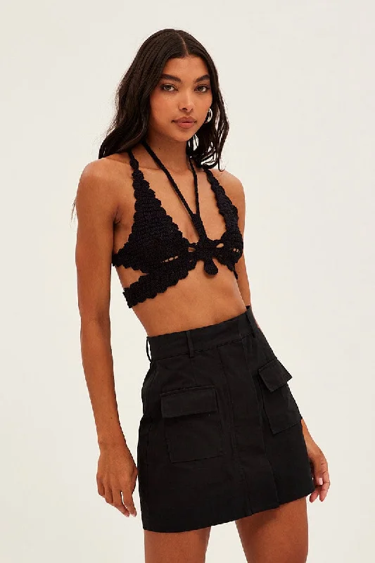 Unbeatable Deals Black Butterfly Knit Top Backless