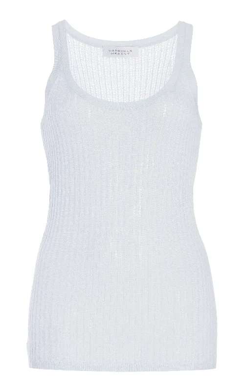 Trend Setting Wardrobe Nevin Pointelle Knit Tank Top in Light Blue Cashmere Silk