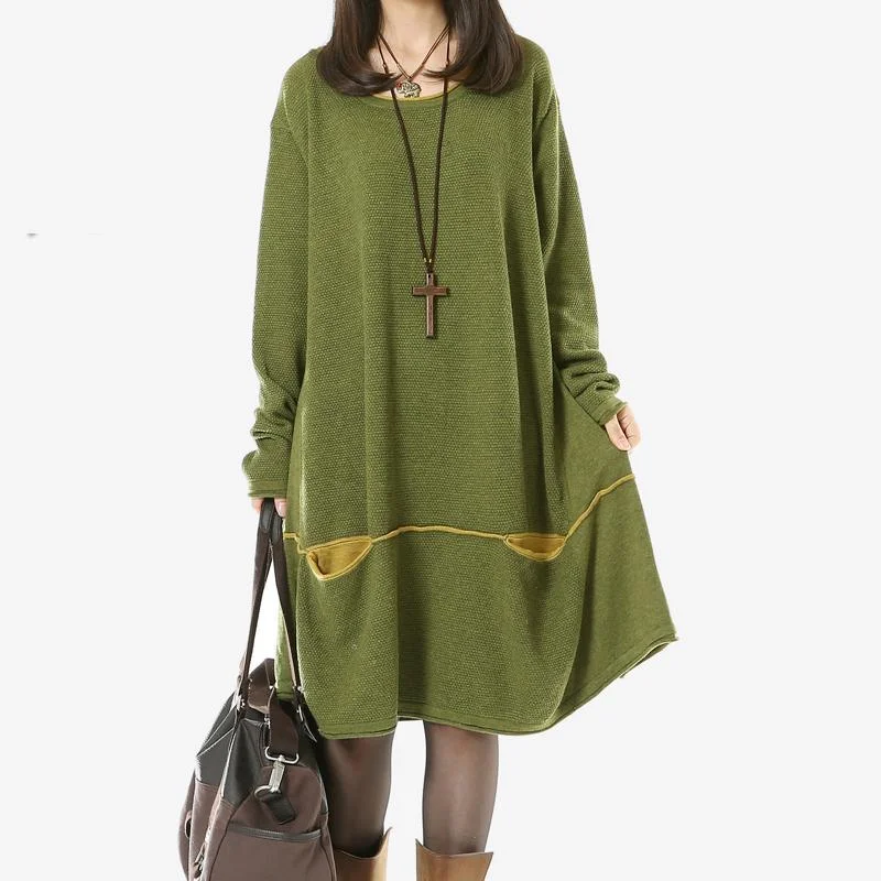 Vintage Look Green Sweaters Plus Size Knit Dresses