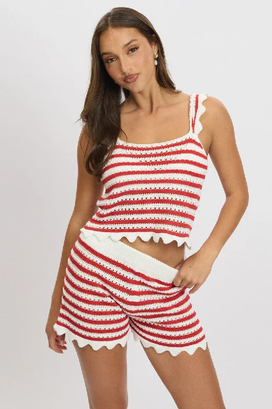 Limited Styles Red Stripe Crochet Knit Top