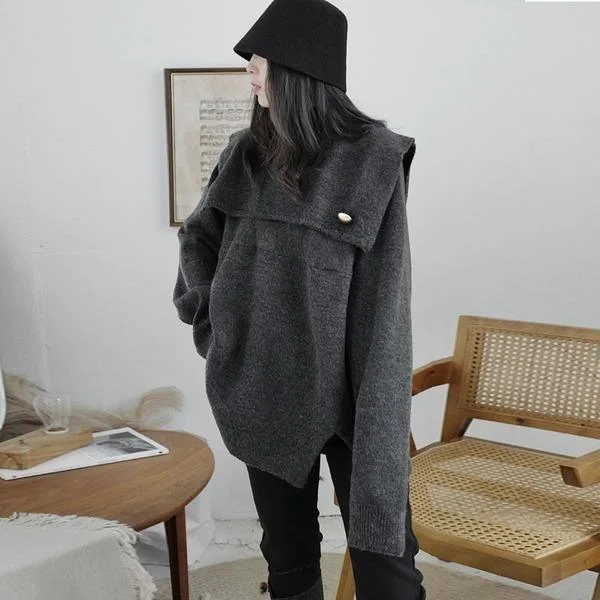 Chic Outfits V Neck Collar Long Sleeve Pullover Personality Button Tops