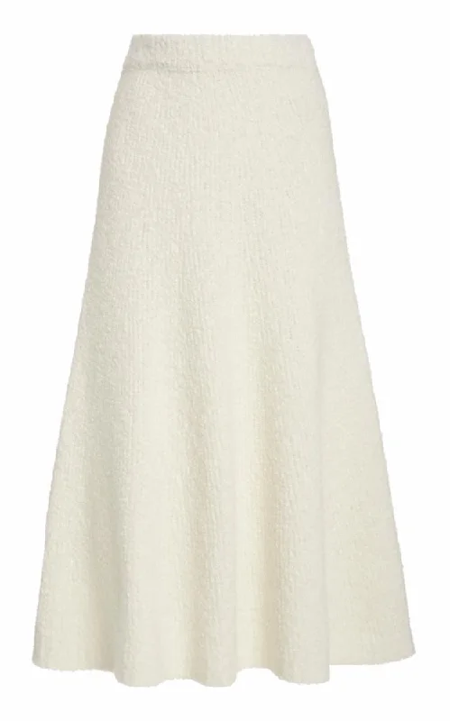 Spring Fashion Pablo Knit Midi Skirt in Ivory Cashmere Silk Boucle