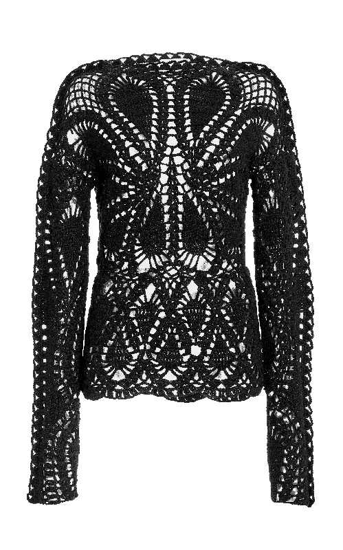 Huge Price Cut Capps Crochet Top in Black Wool Cashmere