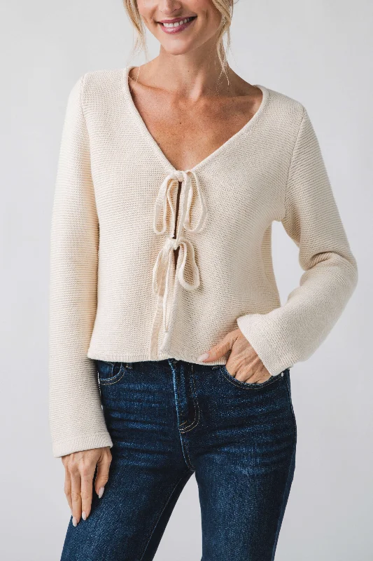Spring Fling Sale Miou Muse Long Sleeve Knitted Tie Front Cardigan