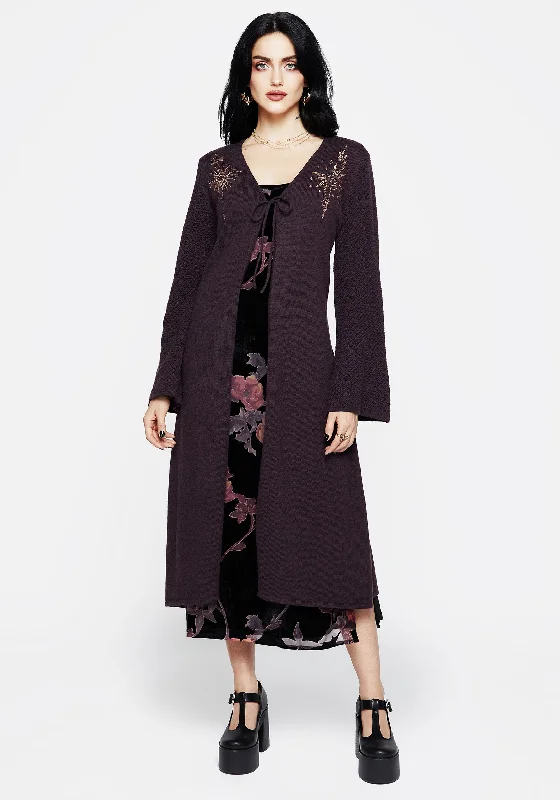 From Casual To Classy Sunniva Embroidered Tie Front Longline Knit Cardigan