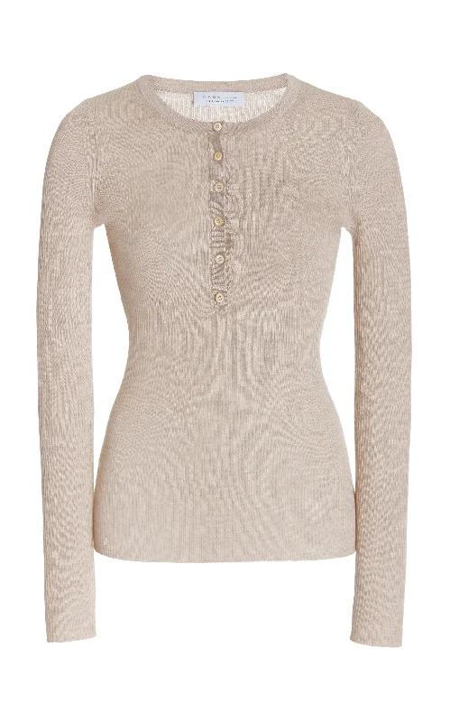 Stylish Looks Julian Knit Henley in Oatmeal Cashmere Silk