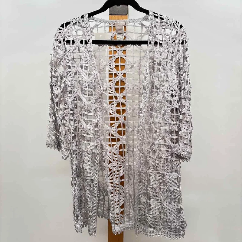 Fashion Forward Femme Chico's Women's Size 4 Gray Open Weave Cardigan