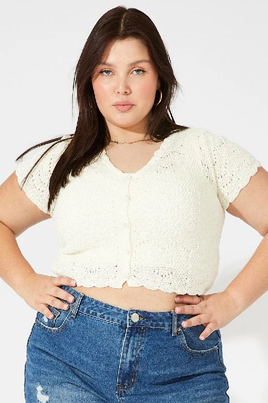 Luxe Layering White Crochet Knit Cardigan Short Sleeve