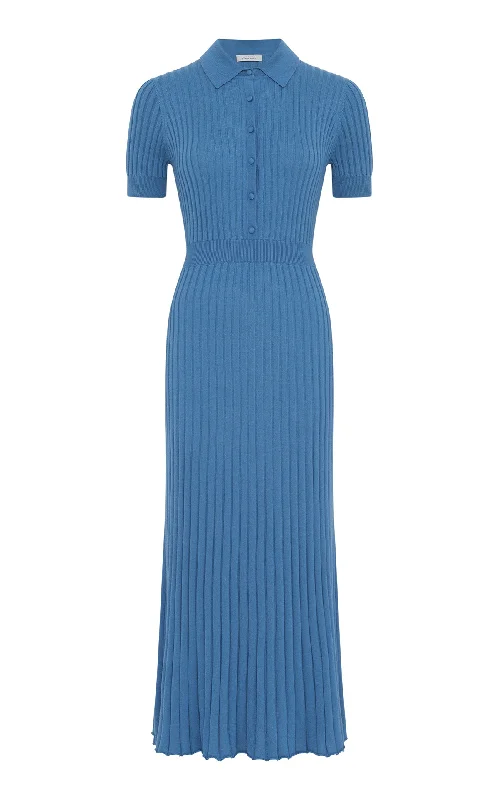 Elegant Ensemble Amor Knit Midi Dress in Sky Cashmere Silk