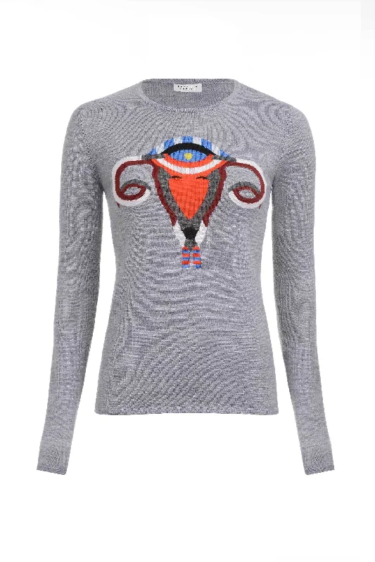 Cool Prices Ram-Ovaries Knit Sweater in Grey Merino Wool