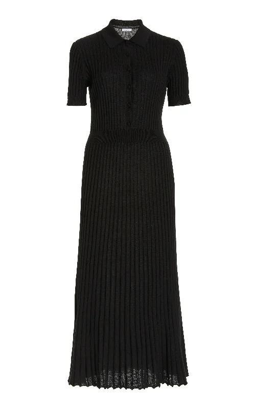 Colorful Clothing Amor Knit Midi Dress in Black Cashmere Silk