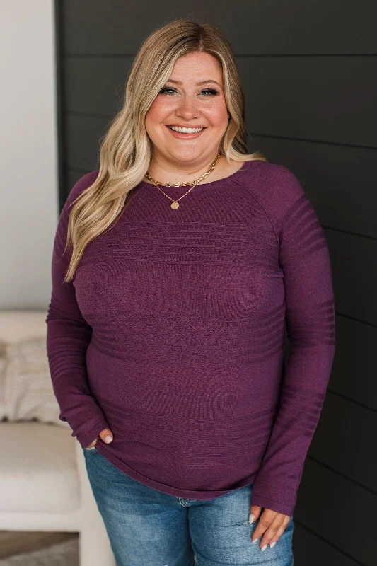Exclusive Sale Feeling The Best Striped Knit Sweater- Plum