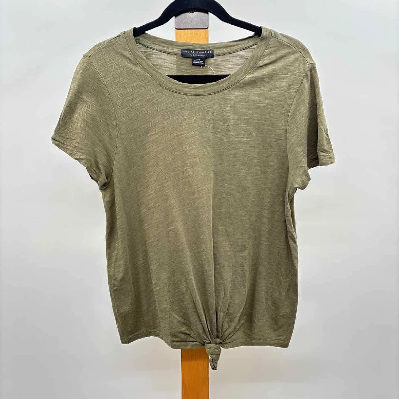 Luxury Comfort Social Standard Women's Size L Green Solid Short Sleeve Shirt